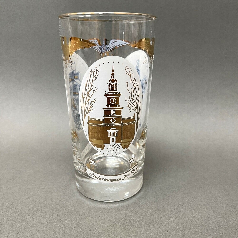 Libbey Highball Glass Pervy's Flagship Independence Hall Clear White‎ Gold